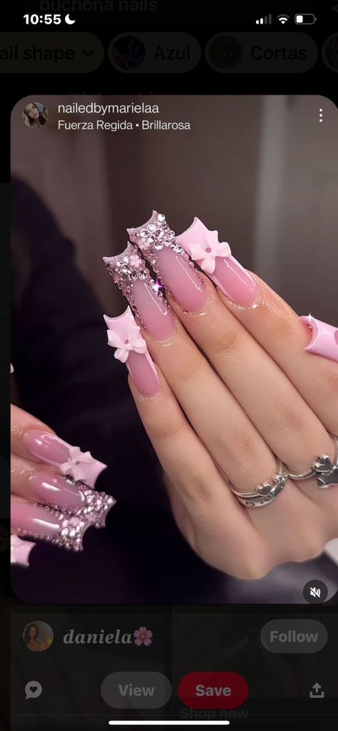 Cute Nails With Charms, Latin Nails, Latina Nails Acrylic, Nails Latina, Nails With Charms, Latina Nails, Poppin Nails, Pink Quince, Mauve Nails