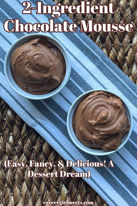 OMG, this 2 ingredient chocolate mousse recipe is incredibly delicious and it's easy to make! You'll need heavy whipping cream (no water) and semi sweet chocolate chips. If you love pudding or chocolate pie, then you will love this dessert. Top with whipped cream, chocolate sprinkles, and a wafer cookie roll for a fancy presentation. This chocolate mousse is simply amazing!!

// 2 ingredient chocolate mousse // chocolate dessert heaven // easy desserts // Whipped Cream Chocolate Mousse, Choco Mousse Recipe, Condensed Milk Mousse, Chocolate Mousse Dip, Two Ingredient Chocolate Mousse, Chocolate Mousse Without Heavy Cream, Chocolate Mousse With Pudding, 3 Ingredient Mousse, 2 Ingredient Chocolate Mousse