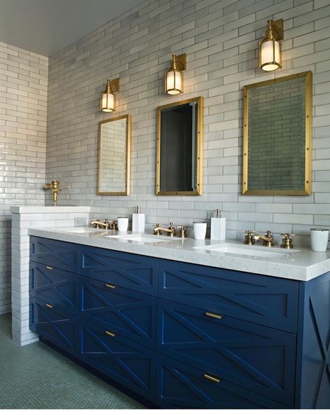 Circa Lighting Stanway Sconce Bathroom above mirror Twins Bathroom, Navy Vanity, Bathroom Colors Blue, Bathroom Matt, Accent Bathroom, Matt Morris, Bathroom Traditional, Navy Blue Bathrooms, Vanity Backsplash