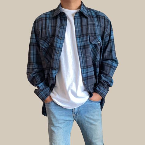 Guys In Flannels, Jeans And Flannel Outfit Men, Mission Chicken, Flannel Men Outfit, Guy In Flannel, Blue Flannel Outfits Men, Blue Flannel Outfits, Flannel Outfits Men Aesthetic, Blue Flannel Outfit