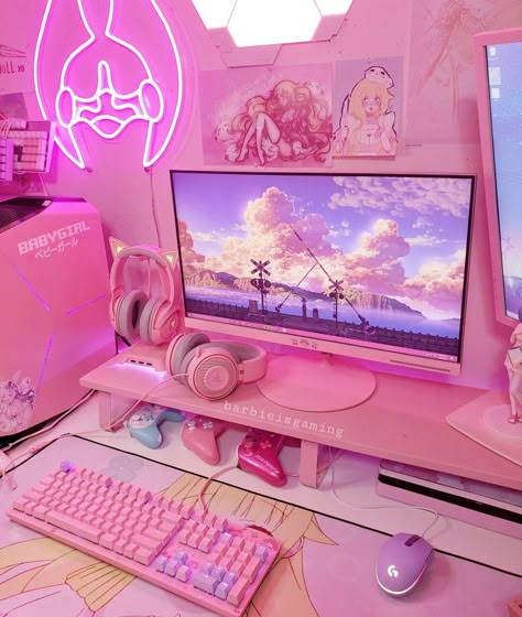 Kawaii Bedroom, Pink Games, Gamer Setup, Otaku Room, Gamer Room Decor, Video Game Room Design, Anime Room, Gaming Room Setup, Cute Room Ideas