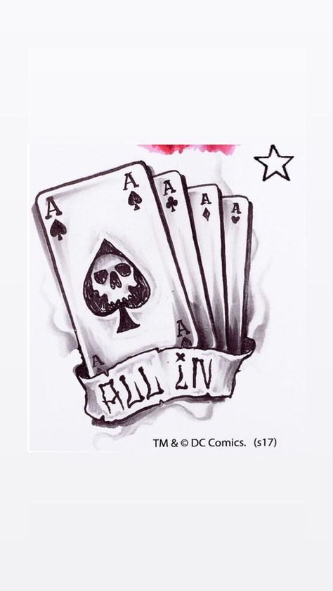 All In Cards Tattoo, Joker Tatoos Ideas, Dc Comics Tattoos Ideas, Playing Cards Tattoo Design, Joker Card Tattoo, Poker Tattoo, Half Sleeve Tattoos Sketches, Ace Of Spades Tattoo, Playing Card Tattoos