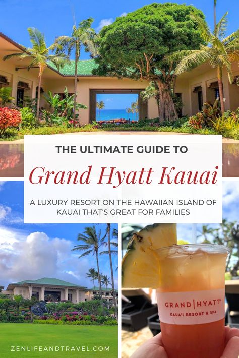 Grand Hyatt Kauai is a fantastic luxury resort on the Hawaiian island of Kauai. Located in Koloa on the island's south side, this resort has multiple pools, a saltwater lagoon, waterslide, luau, fitness center, kid's club, and more. The Grand Hyatt Kauai is perfect for a family vacation! This resort is a Hyatt property and therefore you can use Hyatt points to pay for your stay! Grand Hyatt Kauai Wedding, Grand Hyatt Kauai, Hawaii Trip Planning, Kauai Resorts, Hawaiian Resorts, Kauai Vacation, Hawaii Travel Guide, Kauai Wedding, Hawaiian Birthday