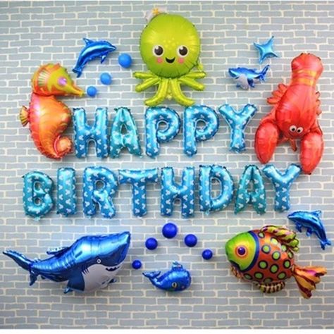 Baby Shark Baby Shower, Ocean Themed Party, Shark Balloon, Shark Baby Shower, Nemo Birthday Party, Finding Nemo Birthday, Animal Balloons, Happy Birthday Foil Balloons, Nemo Birthday