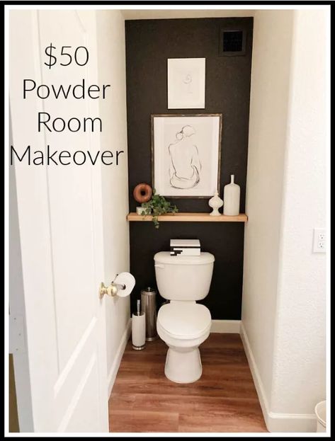 Small Half Bath Wall Art, Toilet Room Art Ideas, White Powder Room, Guest Bathroom Makeover, Powder Room Bathroom, Tiny Powder Rooms, Tablescapes Autumn, Modern Towel Bars, Powder Room Remodel