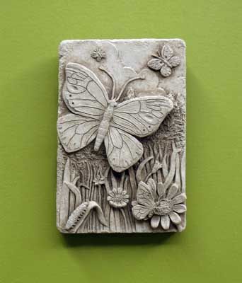 Memory Garden, Stone Artwork, Hanging Craft Ideas, Ceramic Tile Art, Butterfly Meadow, Sculpture Art Clay, Hanging Craft, Clay Wall Art, Tanah Liat