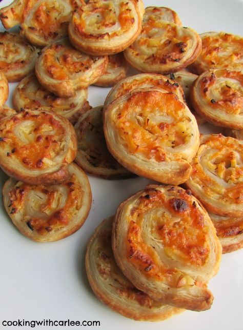 Apple Cheddar Pinwheels are a perfect make ahead appetizer that is great for fall! #appleweek Xmas Apps, Polenta Bites, Make Ahead Appetizer, Apple Cheddar, How To Cook Polenta, Gluten Free Puff Pastry, Pinwheel Appetizers, Make Ahead Appetizers, Cocktail Appetizers