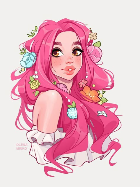 Evvi Art, Art Style Challenge, Cartoon Girl Drawing, Cartoon Girl, Girls Cartoon Art, Art Challenge, Flower Child, Character Portraits, Cartoon Art Styles