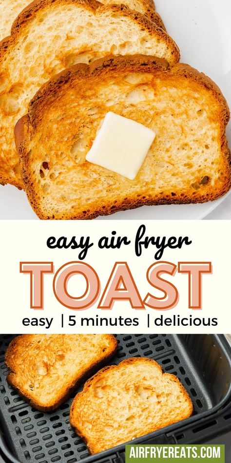 Making toast in the air fryer is an easy and convenient way to start your day. Air Fryer toast is crispy and delicious, plus it's ready in under 5 minutes! Air Fryer Toast, Bread In Air Fryer, Air Fryer Bread, Fried Toast, Philips Air Fryer, Eggs Avocado, Toast Bread, Air Fryer Oven Recipes, Meatless Main Dishes