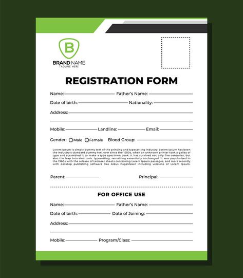 Registration Form Printable School Vector Design Template#pikbest#Templates Registration Form Design, Simple English Sentences, Prayer For Wisdom, School Vector, Printable School, Green Leaf Background, Teaching Plan, Facebook Cover Design, Vector Technology