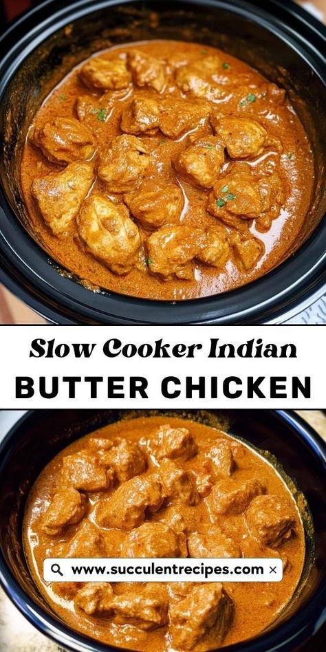 Savory, tender chicken in a luscious tomato and cream sauce, spiced to perfection. This slow cooker butter chicken is the definition of cozy comfort food made easy. Butter Chicken Slow Cooker Recipes, Crockpot Butter Chicken Recipes, Indian Butter Chicken Crockpot, Butter Chicken Crockpot, Crock Pot Butter Chicken, Crockpot Butter Chicken, Tender Beef Stew, Slow Cooker Butter Chicken, Chicken Recipes Slow Cooker