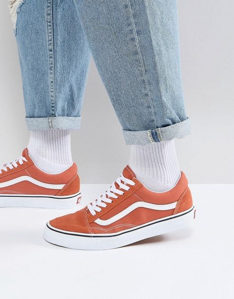 Vans Old Skool Sneakers In Orange VA38G1QSP Vans Outfit Men, Vans Orange, Orange Vans, Vans Outfit, Mens Fashion Edgy, Best Shoes For Men, Vans Shop, Best Sneakers, Sneakers Men Fashion