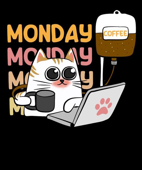 Instagram Design Layout, Vintage Black Cat, Monday Coffee, Pusheen Cute, Coffee Cat, Sharpie Art, Cat Books, Coffee Shirts, Cat Coffee