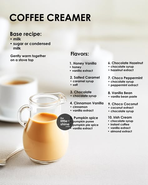 French Vanilla Creamer Recipe, Homemade Creamer, Homemade Coffee Creamer Recipe, Diy Coffee Creamer, Healthy Coffee Creamer, Coffee Creamer Recipes, Flavoured Coffee, Flavored Coffee Creamer, Coffee Syrups