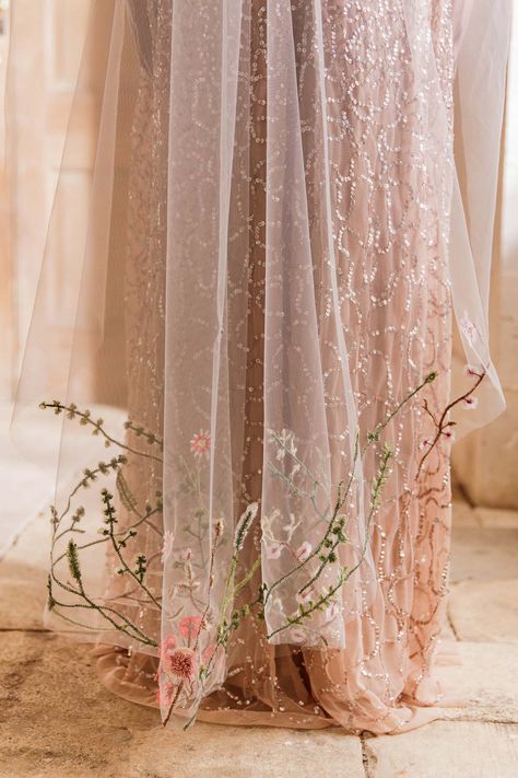 Colourful Wildflower Embroidered Wedding Veil 4 Embroidered Wedding Veil, Embroidered Veil, Bridal Cuff Bracelet, Juliet Cap, Colored Wedding Dress, Bride Veil, Illusion Tulle, Floaty Dress, Wedding Dress With Veil