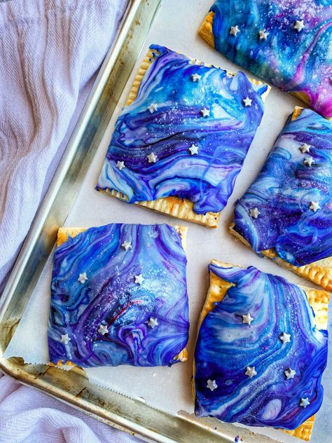 Galaxy Icing, Galaxy Food, Blue Foods, Strawberry Pop Tart, Galaxy Birthday, High Protein Desserts, Healthy Sweet Snacks, Pop Tart, Blue Food Coloring