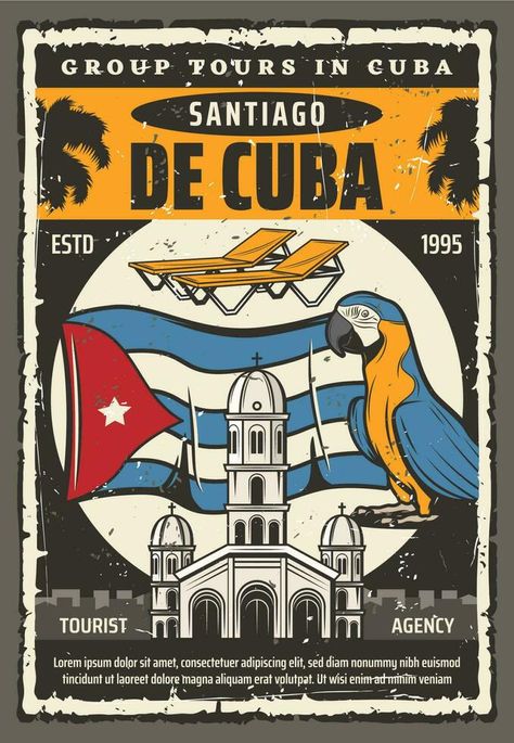 Cuba Santiago city group tours and landmark travel Tourist Agency, Travel Vector, Fonts Calligraphy, Paradise Beach, Free Printable Wall Art, Cuba Travel, Vintage Travel Poster, Art Fonts, Beach Paradise