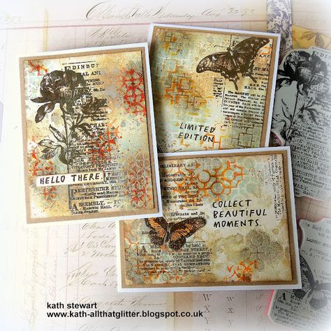 Kath's Blog......diary of the everyday life of a crafter: Tim Holtz/Stampers Anonymous - Botanic Collage Botanical Collage, Tim Holtz Stamps, Collage Elements, Tim Holtz Cards, Distress Crayons, Mixed Media Cards, Youtube Live, Static Cling, Distress Oxide Ink