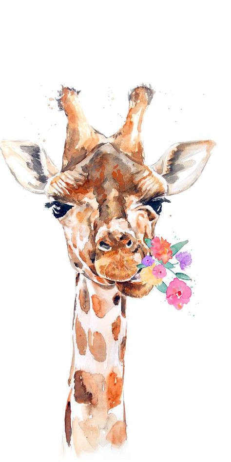 A Giraffe, Watercolor Painting, Iphone, Flowers, Watercolour Painting