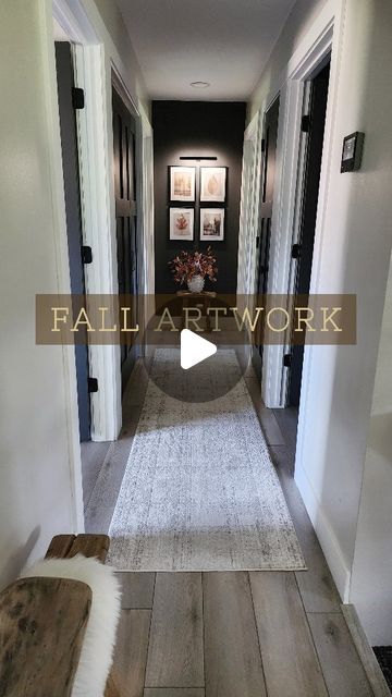 Interesting Walls, End Of Hallway, Decorating Hallways, Hall Ways Ideas, Entry Nook, Fall Artwork, Decor Hallway, Hallway Design, Happy October