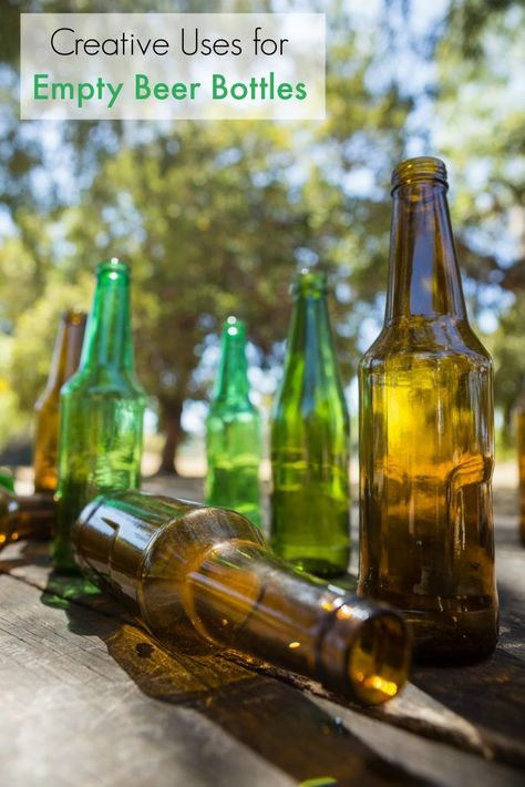 10 Empty Beer Bottle Uses to Save Time and Money! Beer Bottle Crafts Diy, Beer Bottle Diy, Recycling Furniture, Root Beer Bottle, Recycled Beer Bottles, Green Beer Bottles, Beer Bottle Art, Beer Bottle Crafts, Diy Beer