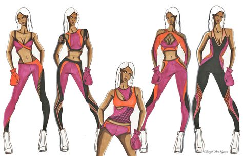 Women's activewear illustration by Cheryl DesVignes for apparel brand MICHI Active Wear Illustration Sketch, Fashion Illustration Sportswear, Sports Wear Illustration Sketch Women, Activewear Illustration, Sports Outfits For Women, Sportswear Fashion Illustration, Active Wear Fashion Illustration, Womens Sports Wear, Sport Wear Women