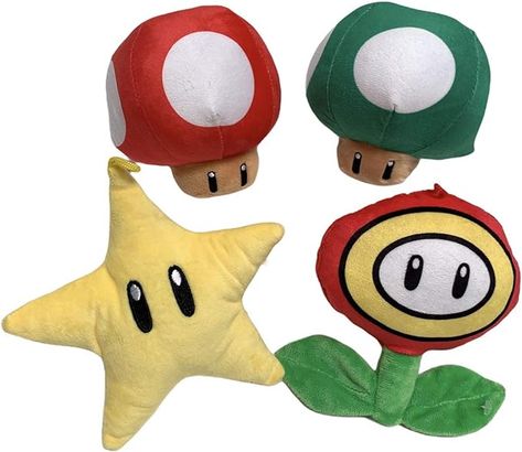 Amazon.com: Toy Rover Super Mario Icon 7 Inch Stuffed Plush Toy 4 Piece Set, Green, Red, Yellow : Toys & Games 1 Up Mushroom, Mario All Stars, Super Mario Plush, Super Mario All Stars, Mario Toys, Mario Plush, Fire Flower, Star Images, Christmas Morning