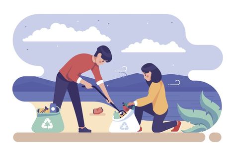 Illustration with people cleaning beach ... | Free Vector #Freepik #freevector #people #nature #beach #earth Beach Sketches, Clean Up Day, Fox Character, Beach Clean Up, Beach Illustration, Vector People, Kids Cleaning, Clean Beach, Free Vector Illustration