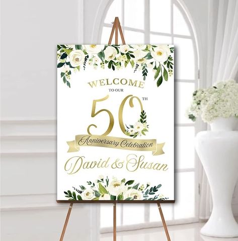 Amazon.com: Photo Anniversary Welcome sign, 50th Wedding Anniversary Welcome Sign, 50th Anniversary Decoration, Golden Anniversary Sign : Home & Kitchen Gold And White Anniversary Decor, Anniversary Welcome Sign, 50th Anniversary Decorations, Celebration Decorations, Anniversary Poster, Foam Board Printing, Anniversary Decor, Anniversary Sign, Golden Anniversary