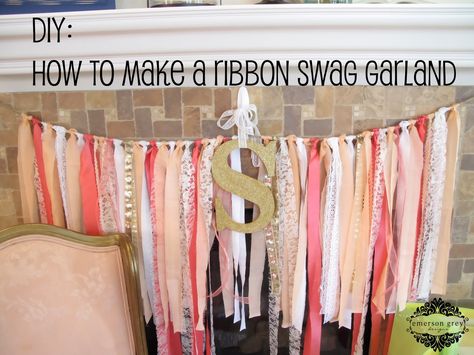 Emerson Grey Designs : Nursery Interior Designer: DIY ribbon swag garland {coral, peach and gold} Wedding Shower Decor, Nursery Interior, Coral Colors, Garland Nursery, Wedding Garland, Wedding Shower Decorations, Ribbon Garland, Fabric Garland, Coral Wedding