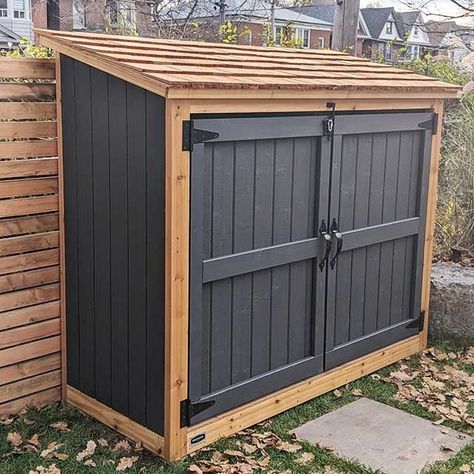 Covered Outdoor Wood Storage, Shed For Garbage Cans, Garbage Recycling Storage Outdoor, Garden Bin Storage, Small Backyard Zeroscape Ideas, Garbage Shed Ideas, Trash Can Shed Outdoor, Shed For Backyard, Recycle Bin Storage Outdoor