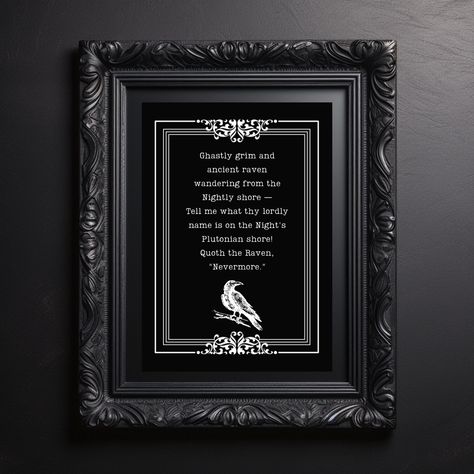 🖤 "Quoth the Raven, Nevermore" 🖤 Bring some moody, gothic vibes to your home with this printable wall art featuring the iconic quote by Edgar Allan Poe. Perfect for lovers of literature, dark decor, or anyone who enjoys a touch of the macabre. Available in multiple sizes, it's ready to download, print, and frame instantly—ideal for your reading nook, office, or as Halloween decor! #EdgarAllanPoe #Nevermore #PrintableArt #GothicHome #WallDecor #DarkAesthetic #QuotableQuotes #prosperosgarden Nook Office, Quoth The Raven Nevermore, The Raven Nevermore, Raven Nevermore, Quoth The Raven, Dark Decor, Halloween Quotes, The Raven, Edgar Allan