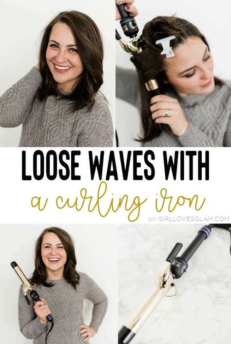 Loose Waves with a Curling Iron - Girl Loves Glam Waves With A Curling Iron, Hair Loose Waves, Lorde Hair, Waves With Curling Iron, Natural Hair Mask, Waves Hair, Cheer Hair, Loose Waves Hair, Curling Irons