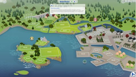 Sims 4 Windenburg Map With Lot Sizes Sims 4 Get Together, Jungle Adventure, Southern Region, Quaint Village, Sims 4 Update, Sims 4 Houses, Sims House, Electronic Art, Ancient Ruins