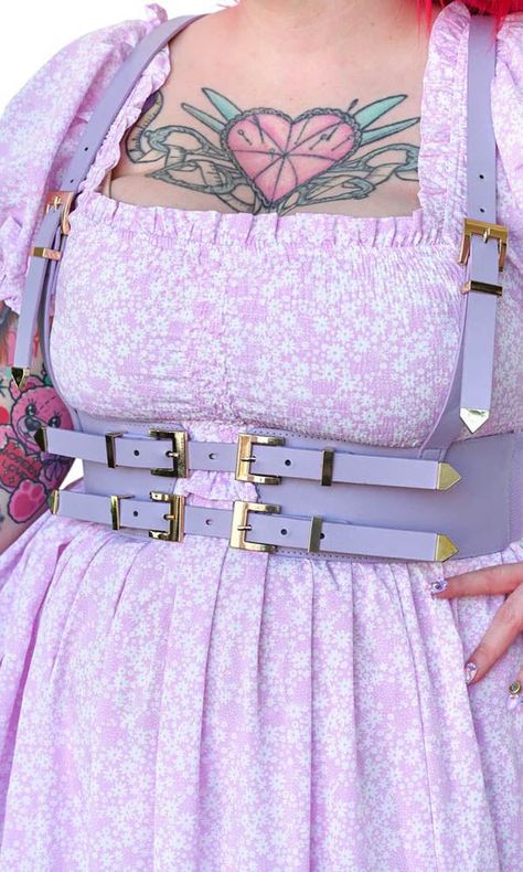 Lavender Adjustable | HARNESS #accessories #all #apr22 Harness With Tshirt, Harness Aesthetic, Body Harness Outfits, Harness Outfit, Concert Vibes, Thigh Bag, Pastel Punk, Harness Fashion, Leg Harness