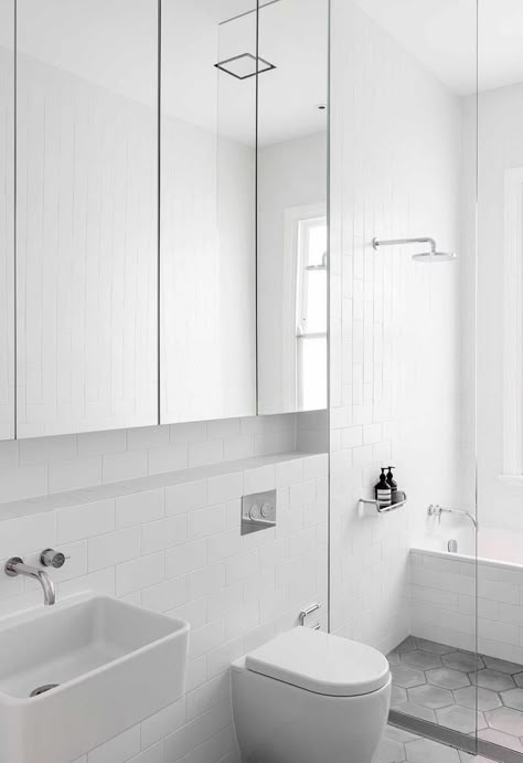 The smallest design decisions can have a big impact on the way you live in your home — especially when it comes to keeping it clean! Blue Bathroom Tile, Outdoor Bathtub, Granny Flats, Clean Bathroom, White Bathroom Tiles, Latest Bathroom, Bathroom Inspiration Decor, House Inside, Blue Bathroom