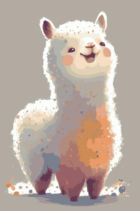 Happy cheerful lama. Hand drawn vector drawing of cartoon animal. Cute alpaca. Funny illustration. Llama Cute Cartoon, Alpaca Drawing Illustration, Cute Llama Illustration, How To Draw An Alpaca, Cute Llama Art, Alpaca Cute Cartoon, Cute Drawn Animals, Cute Llama Drawing, Lama Cartoon