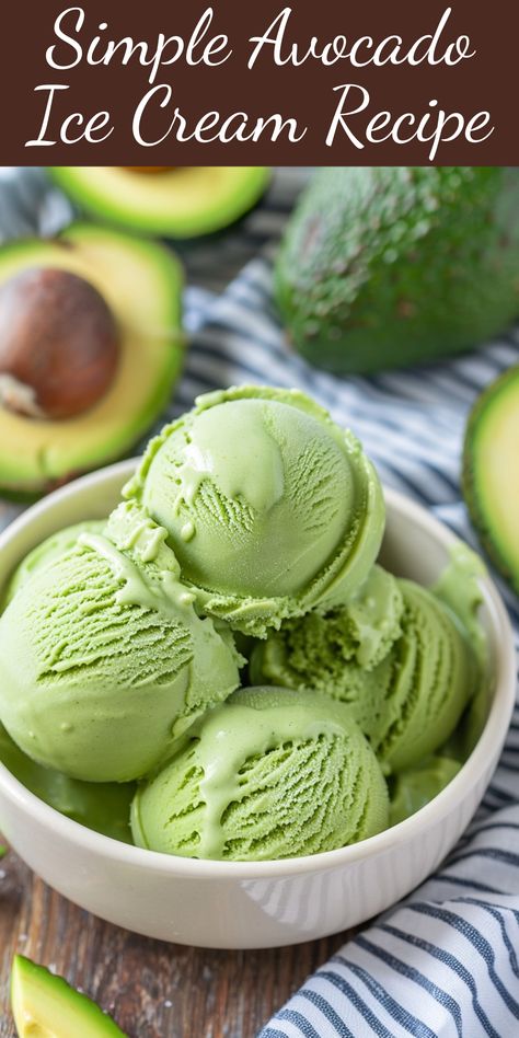 A simple and delicious avocado ice cream recipe for a perfect homemade dessert. Unique Ice Cream Flavors Recipes, Avocado Sorbet, Freezing Avocados, Avocado Desserts, Easy Healthy Dessert Recipes, Avocado Snack Recipes, Yogurt Ice Cream Recipe, Avocado Ice Cream Recipe, Christmas Avocado