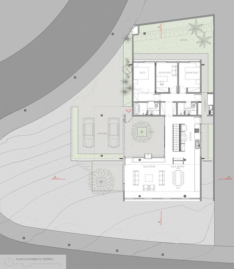 H House, Slope House, Architectural Floor Plans, Simple House Design, House Layout Plans, Small House Plan, Street House, House Front Design, Courtyard House