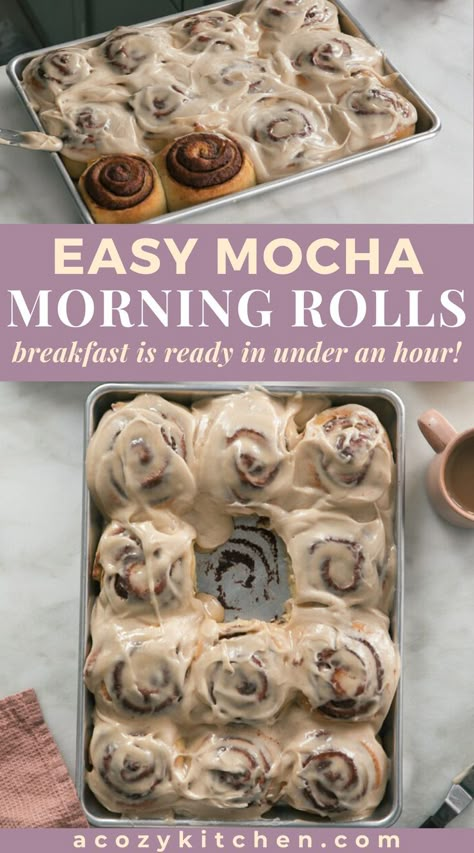 Espresso Cinnamon Rolls, Bakery Style Pastries, Coffee Shop Treats, Cinnamon Rolls Flavor Ideas, Unique Bakery Treats, Unique Cinnamon Rolls, Cheap Breakfast For A Crowd, Mocha Cinnamon Rolls, Coffee Rolls