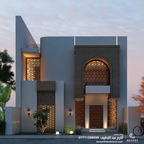 Arabic Facade Design, Islamic House Design Exterior, Arabian House Design Exterior, Arabic Modern House, Moroccan Facade, Arabic House Design Exterior, Arabic Home Design, Arab House Design, Islamic House Design