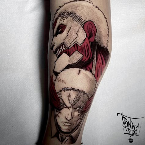 Reiner Braun Tattoo Work done by me @tenny.tattoo on Instagram for more works check my profile #anime #animetattoo #otaku #cartoontattoo #tattoo #art #artist #tattooer #attackontitan #shingekinokyojin Reiner Braun Tattoo, Armored Titan Tattoo, Attack On Titan Tattoo Ideas, Attack On Titan Manga Panels, Titan Tattoo, Armored Titan, Attack On Titan Tattoo, Profile Anime