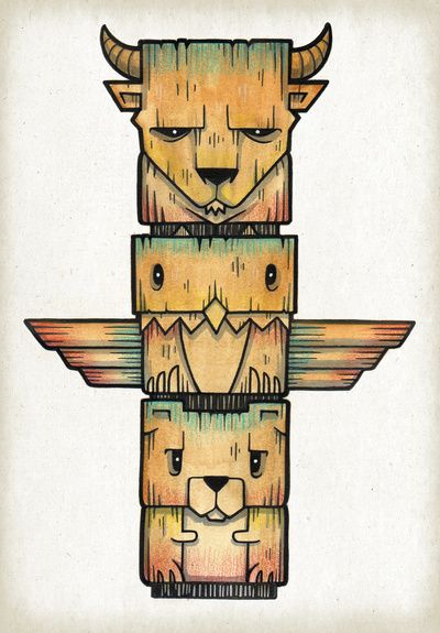 Totem pole Totem Pole Drawing, Totem Pole Art, Native American Totem, Totem Tattoo, Tiki Totem, Pole Art, Ipad Air Case, Totem Pole, Desenho Tattoo