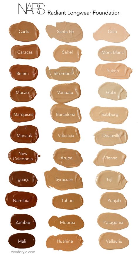 Different Shades Of Foundation, How To Find The Right Foundation Shade, Foundation Shades Chart, Nars Foundation Shades, Makeup Knowledge, Camouflage Tattoo, Find Your Foundation Shade, Nars Foundation, Makeup Contouring