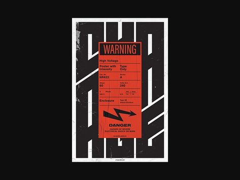 New poster series I'm calling High Voltage. Each one comes with its own warning label. Let me know what you think! ⚡ Warehouse Graphics, Electric Graphic Design, Brutalist Design Graphic, Library Graphic Design, Swiss Branding, Industrial Graphics, Professional Poster Design, Brutalist Graphic Design, Industrial Graphic Design