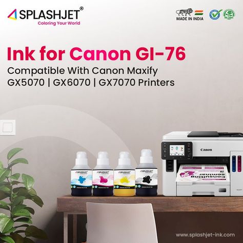 Ink for Canon GI-76 - Splashjet Inkjet Ink Pvt. Ltd. User Experience, Canon, Printer, Vibrant Colors, The Original