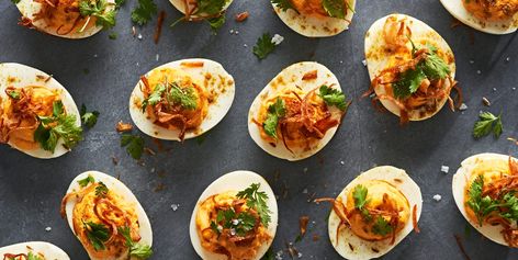 These 13 Egg Flight Recipes Convinced Me To Hop On The Viral TikTok Trend Baby Shower Appetizers, Shower Appetizers, Gluten Free Egg Free, Fried Shallots, Deviled Eggs Recipe, Fried Onions, Food Trends, Deviled Eggs, Appetizers For Party