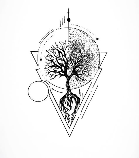 Geometric Tattoo Tree, Yggdrasil Tattoo, Ethereal Tattoos, Tattoo Artist Tattoo, Simple Tattoos For Guys, Shape Tattoo, Muster Tattoos, Forest Tattoos, Artist Tattoo