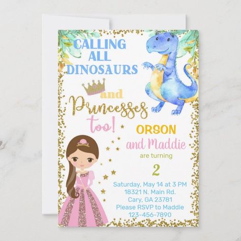 Twins Party, All Dinosaurs, Dinosaur Birthday Invitations, Dinosaur Birthday Party, June 3rd, Invitation Sizes, Dinosaur Birthday, Princess Party, Baby Birthday