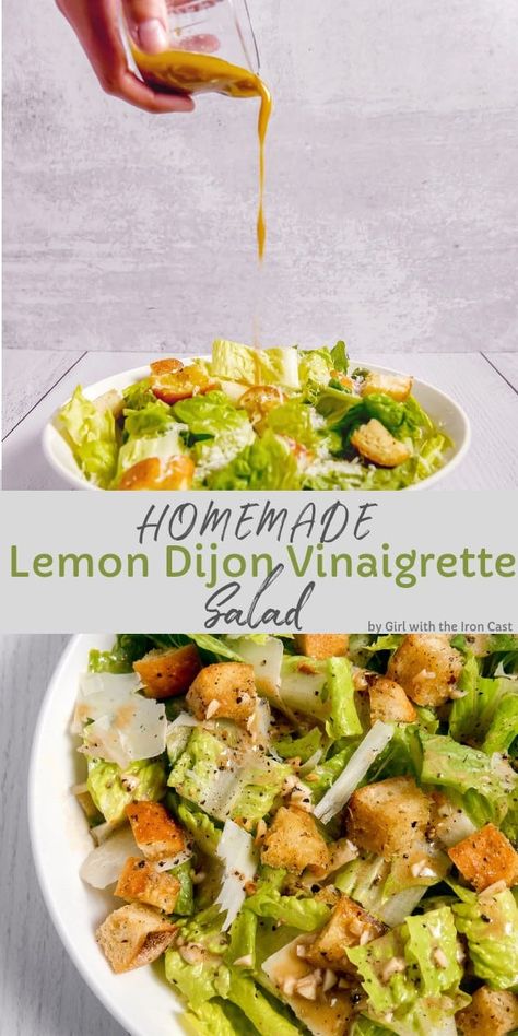 Lemon Dijon Vinaigrette, Salad Vinaigrette, Vinaigrette Dressing Recipe, Gourmet Salad, Dijon Vinaigrette, Salad With Lemon, Vinaigrette Salad, Romaine Salad, Green Salad Recipes